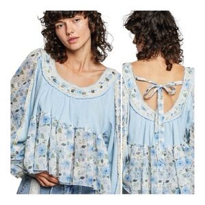 POL Floral Peplum Blouse Boho Tie Back NWOT Size Small